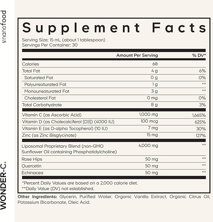 Codeage Liquid Vitamin C 1000mg, Vitamins D3, E & Zinc, Rose HIPS, Quercetin, Echinacea, Vegan Liposomal Vitamin C Supplement, Non-GMO - 15.22 fl oz