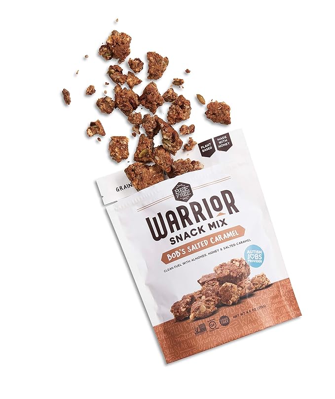BeeFree Warrior Mix Gluten Free Granola - Chunky Granola Bites | Paleo, Low Carb, Grain Free, Preservative Free, Oat Free | Low Calorie Snacks | Bob's Salted Caramel, 9 Ounce Bag
