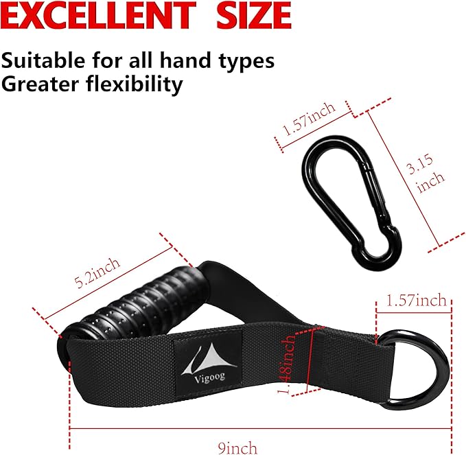 Heavy Duty Gym Exercise Handles Attachment for Cable Machine,Resistance Band,Pulley System Home Fitness Workout Equipment, with Elastic Rubber Grip and 2 Large Carabiners