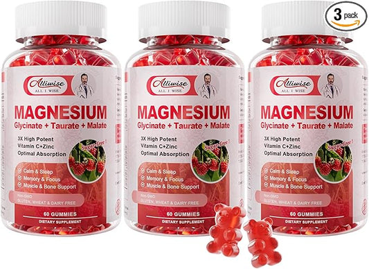 3Pack Magnesium Glycinate Gummies 500mg,Magnesium Supplement with Taurate, Malate, Vitamins D, C, B6, Calcium for Sleep, Relaxation, Muscle, Bone Health & Immune Support-180 Count