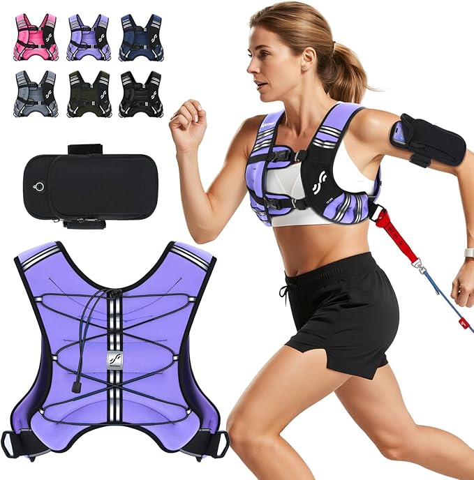 Sportneer Weighted Vest Woman: 8lb/12lb/15lb/20lb/25lb Weight Vest with Detachable Phone Bag, Adjustable Women Weighted Vest Rucking Vest for Walking Strength Training Muscle Building Weight Loss