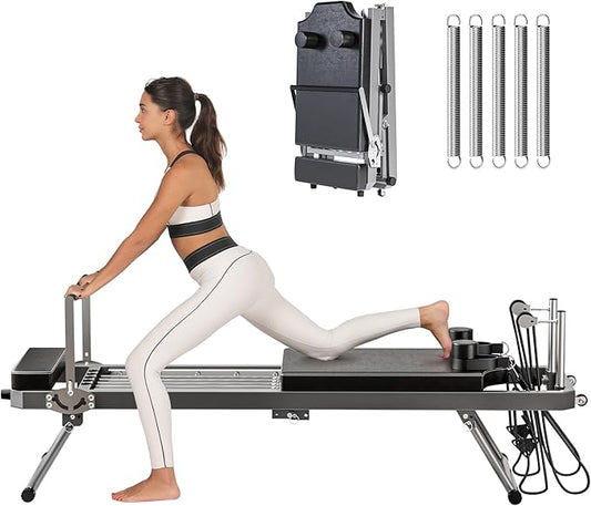 DlandHome Pilates Reformer, Foldable Pilates Reformer Machine with Springs & Resistance, Suitable for Advanced and Beginners Users Adjustable Pilates Equipment for Full-Body Home Workout Up to 330 lbs