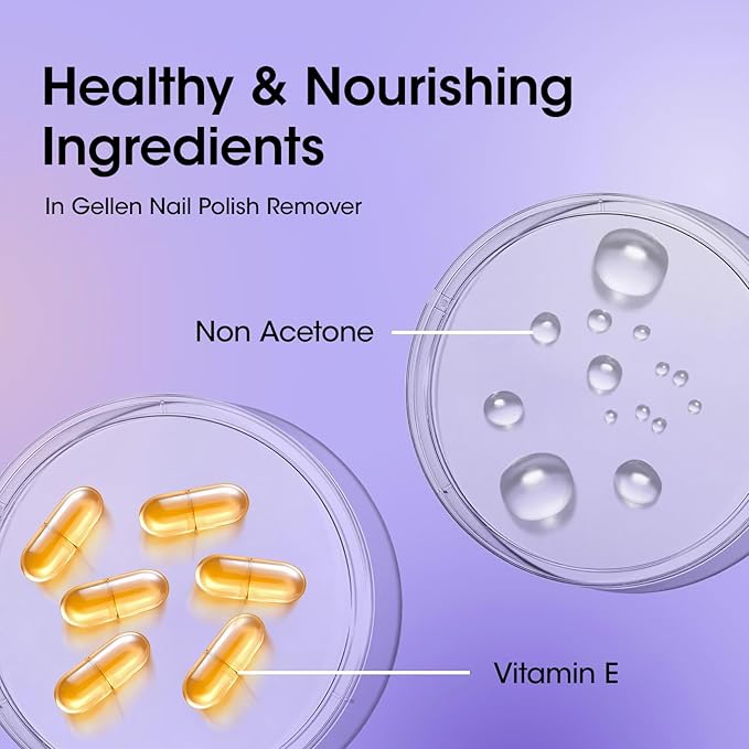 Gellen Nail Polish Remover Grape Scent, Non Acetone Nail Polish Remover Pump for Quick Dry Polishes, Gentle Fingernail Polish Remover with Vitamin E, Powerful Polish Removal for Home Salon 6.09 Fl Oz