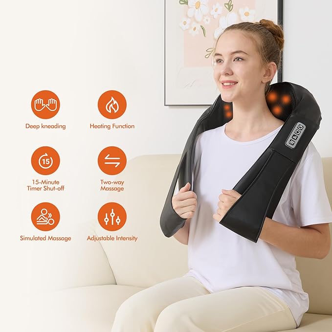 Neck and Shoulder Massager for Shoulder Massage and Neck Massage, Shiatsu Neck Massager with Heat, Shiatsu Back Massager for Office & Home Use, Birthday Gifts for Him Her (Parents/Friends)