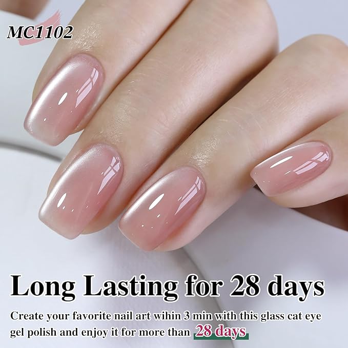 Double Rhythm Jelly Glass Cat Eye Gel Polish with Magnet 15ML Holographic Glitter Shimmer Translucent Sheer Color Magnetic Polish Salon DIY at Home (Jelly Pink Orange-MC1102)