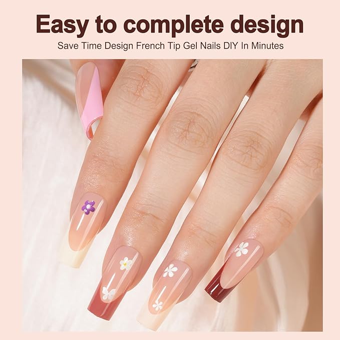 150Pcs French Gel Nail Tips, Vansiho Long Square Nail Tips, Pre-French Tips Press on Nails, Fake Nails for Nail Art DIY 15 Sizes