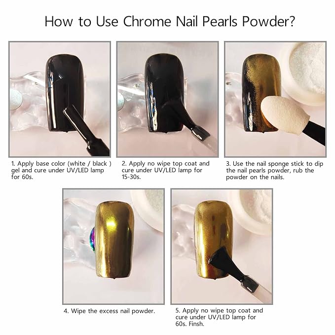 Gold Silver Chrome Nail Powder, Mirror Metallic Gel Chrome Powder Pigment for Nail Art Decoration