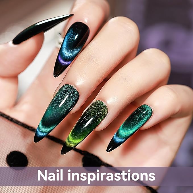 10 Colors 9D Cat Eye Gel Nail Polish, Magnetic Gel Polish Kit with Magnet Stick Galaxy Chameleon Effect Silky CatEye Nail Polish Nail Art Salon Manicure Home Ladies
