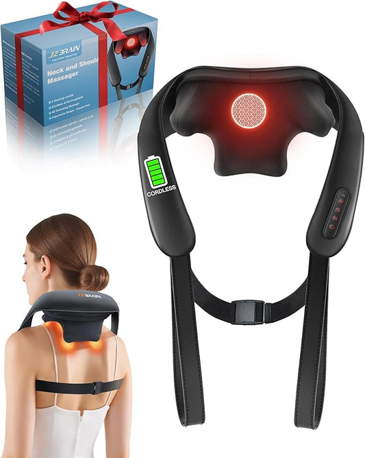 Neck and Shoulder Massager with Heat – Cordless Shiatsu Neck Massager for Pain Relief Deep Tissue - Adjustable Speed & Modes Kneading Massage for Back - for Men Women