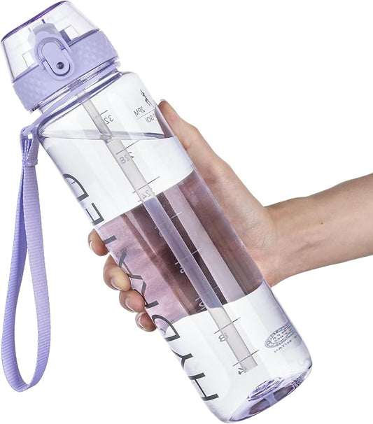 GOPPUS Clear Water Bottle With Straw 32oz Clear Sports Water Bottles Motivational with Time Marker Tritan BPA Free Clea Plastic Water Bottle Wide Mouth for Gym Travel Home School Office