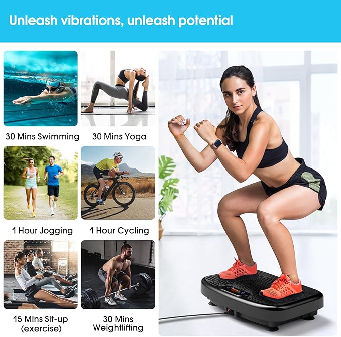 SoftGym Vibration Plate Exercise Machine for Lymphatic Drainage,Power Vibrate Stand Shake Board 450 Lbs Capacity Whole Body Workout Waver with Fitness Resistance Bands Weight Loss Gifts for Women Men