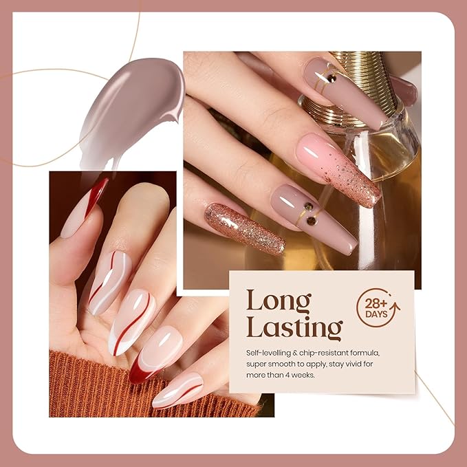 Beetles Brown Gel Nail Polish - 6 Colors Burgundy Brown Neutral Grey Plum Gel Polish Set, Soak Off UV LED Nail Colors for Winter Manicure Gift for Women