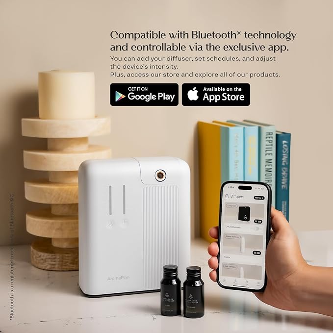 AromaPlan 2025 Waterless HVAC Scent Diffuser Whole House & Commercial Diffuser, 2 Fragrances Included-Smart, Cold-Air Waterless Scent Air- App Control, AC, 2000 Sq. Ft Coverage,White