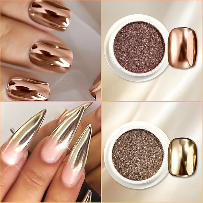 Chrome Nail Powder Set - 12 Colors Chrome Powder for Nails White Pearl Mirror Effect Gold Silver Champagne Metallic Holographic Dip Nail Powder Kit Glitter Pigment for Manicure Decor