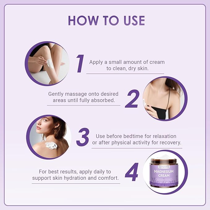 Natural Nighttime Magnesium Cream for Sleep & Pain Relief – Soothing Topical Magnesium Lotion for Leg Cramps & Muscle Relaxation, Apply to Legs or Feet Before Bed – Deep Hydration, 4.23 Fl Oz