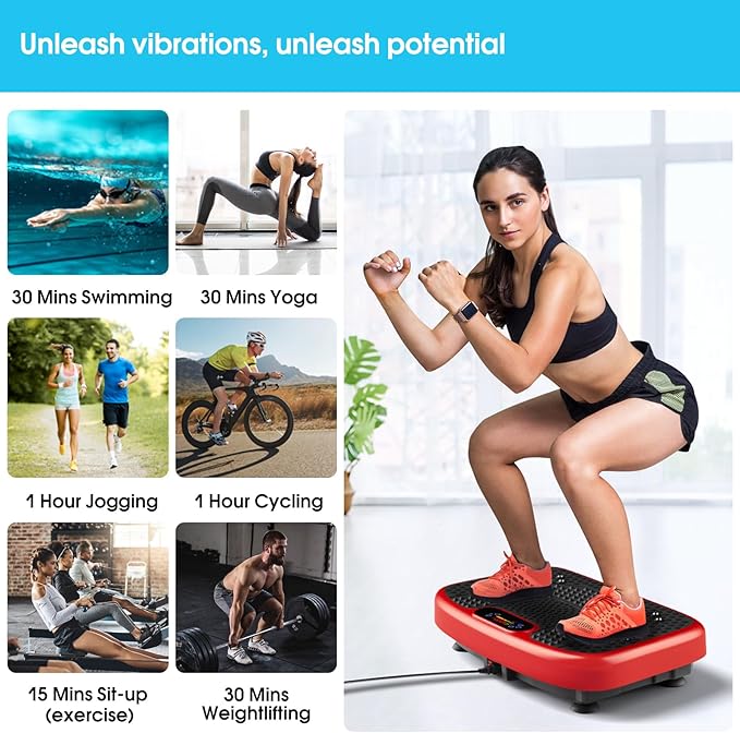 SoftGym Vibration Plate Exercise Machine for Lymphatic Drainage,Power Vibrate Stand Shake Board 450 Lbs Capacity Whole Body Workout Waver with Fitness Resistance Bands Weight Loss Gifts for Women Men