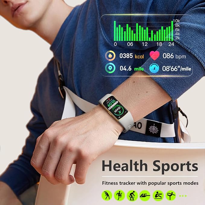 FITVII FINO 2 Slim Fitness Tracker, Smart Watch with Blood Oxygen, Sleep Monitor, 24/7 Heart Rate & Blood Pressure, IP68 Waterproof Health Activity Trackers with Calories Step Counter for Women Men