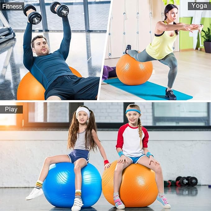 Gruper Yoga Ball, 18-30 Inch Extra Thick Exercise Ball for Workout Fitness Balance, Anti Burst Chair for Home and Office Desk, Includes Hand Pump & Workout Guide Access