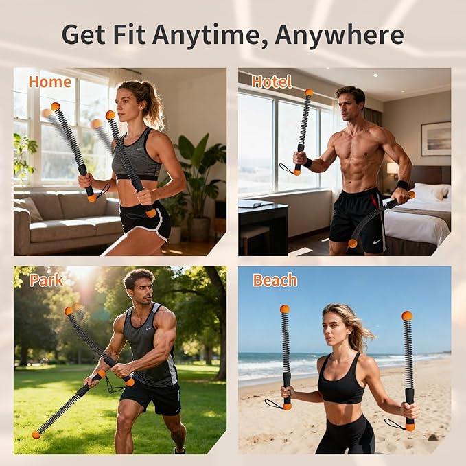 Ropeless Battle Ropes Weighted — 2 Pack Portable Cordless Battle Ropes for HIIT & Cardio Full-Body Workout Tool with Non-Slip Spiral Handles, Travel-Friendly Home Gym Equipment for Women & Men