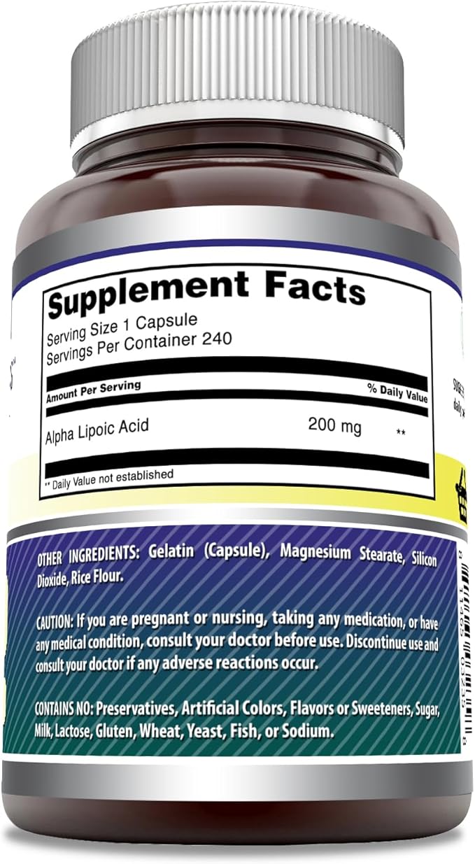 Amazing Formulas Alpha Lipoic Acid | 200 Mg Supplement | Capsules | Non-GMO | Gluten-Free | Made in USA (1 Pack, 240 Count)