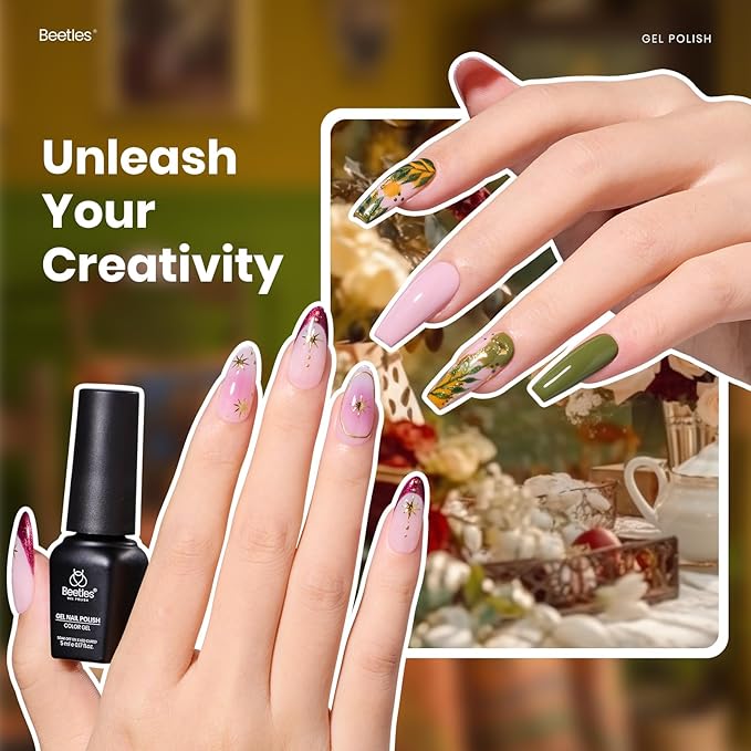 Beetles Winter Gel Polish Set - Toy Eden Gel Nail Polish Set 20 Colors Brown Orange Red Purple Glitter Shell Shread Green Nude Blue 24pcs with Base Top Coat UV LED Needed Gifts for Women