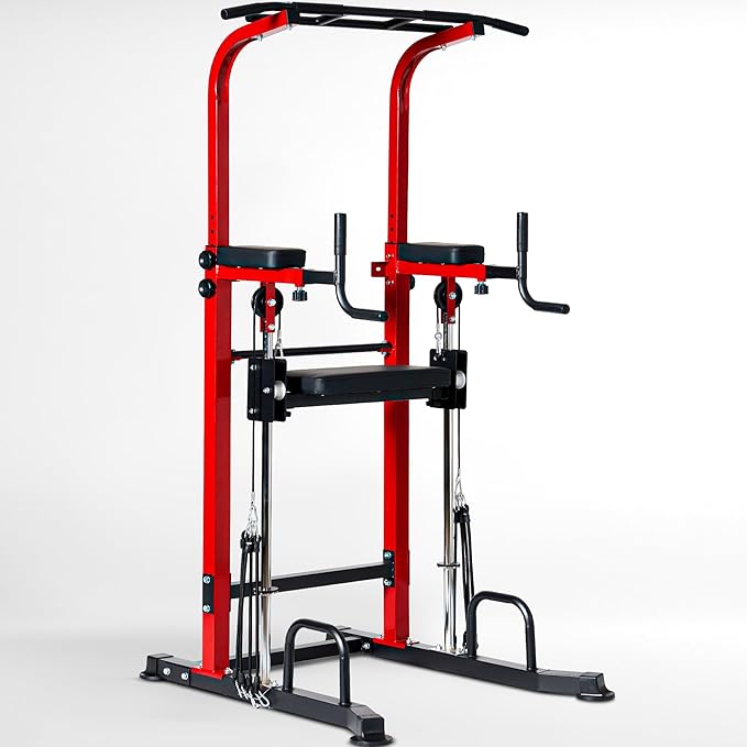 Dland Power Tower Dip Station Pull Up Bar Exercise Tower, Free Standing Pull Up Bars For Home Gym Strength Training Workout Equipment