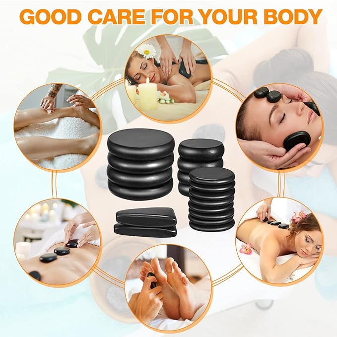 Hot Stones Massage Set 18 Pieces Basalt Hot Rocks Massage Rocks Kit Black Smooth Stones for Professional Home Spa Warming Relaxing Pain Relief(Temperature Constant)