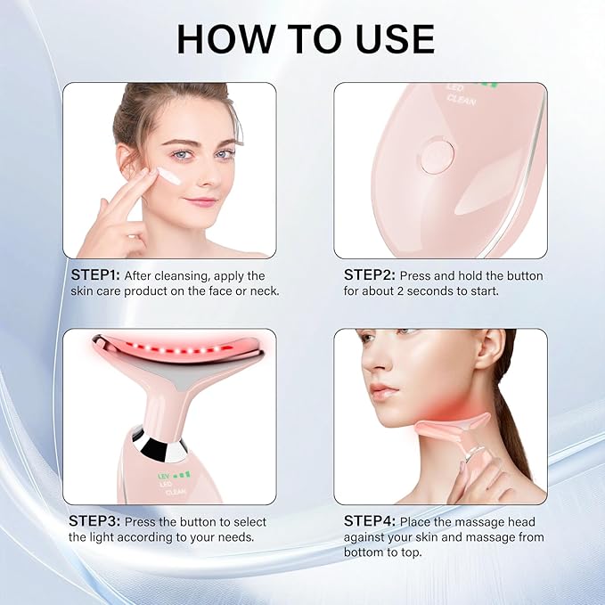 Neck&Face Massager with 7 Colors-Multi-Functional Skincare Tool,Home Beauty Device for Wrinkles&Relaxation (Warm Pink)