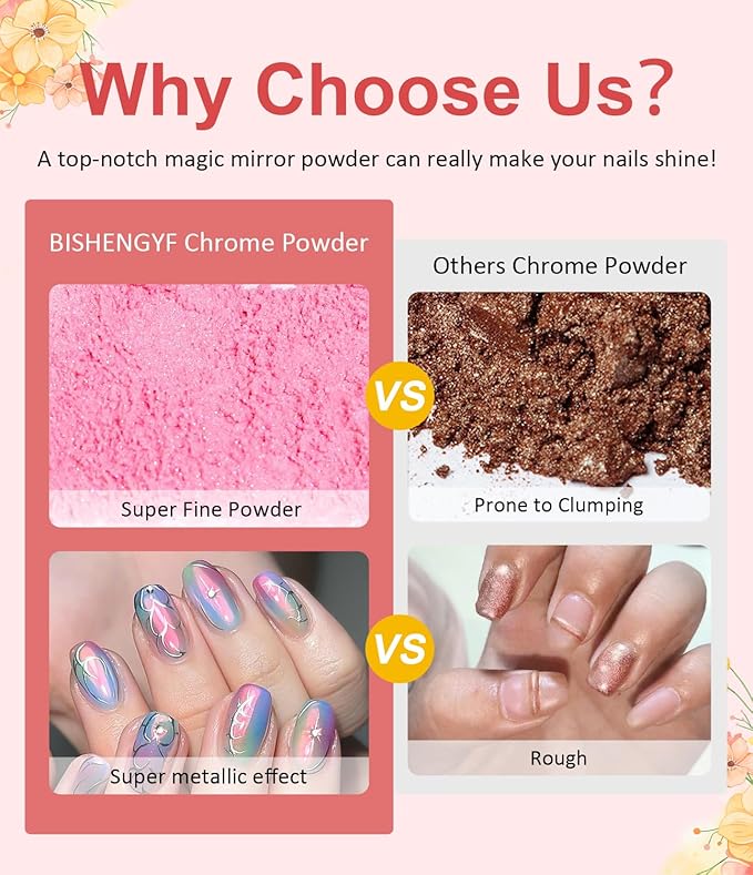 Chrome Nail Powder BISHENGYF -【Fairy Effect】Gold Chrome Nail Powder Aurora Mermaid White Pearl Pink Chrome Powder For Nails, Metallic Mirror Pigment Glitter Dust For Manicure Decoration DIY