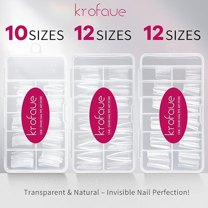 krofaue 3 Styles False Nail Tips Kit,340PCS Clear Coffin French Stiletto Nail Tips Half Cover Acrylic Artificial Press on Nails for Nail Extension Soft Gel Tips Art DIY
