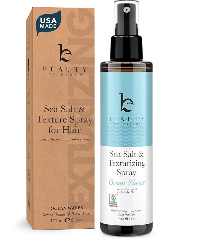 Beauty by Earth Sea Salt Spray for Men & Women - Texture Hair Spray for Adding Volume & Beachy Waves, USA Made with Organic Ingredients