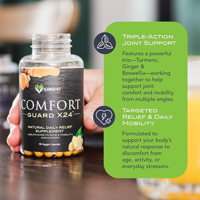 KaraMD Comfort Guard X24 | Joint & Movement Support Supplement | Turmeric Curcumin, Boswellia & Ginger | Ease Muscle Discomfort & Joint Stiffness | Non-GMO, Gluten Free & Vegan Friendly (3 Pack)
