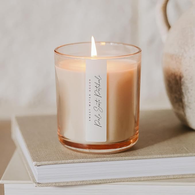 Sweet Water Decor Palo Santo Patchouli Scented Soy Candles – Vanilla, Sandalwood, Musk, and Earthy Palo Santo – Cozy Aroma – 50 Hour Burn – 12oz Tinted Glass Jar for Home Decor and Bedroom Decor