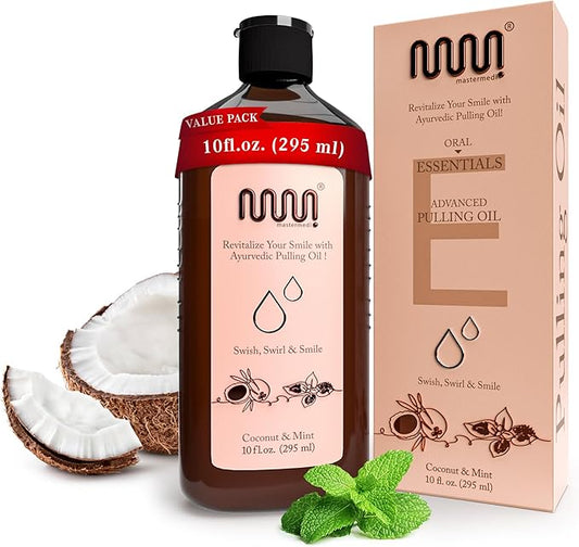 MasterMedi Coconut and Peppermint Oil Pulling (10 Fl.Oz), Mint Oil Pulling Mouthwash, Alcohol Free Natural Coconut Oil Pulling for Teeth Whitening,Fresh Breath and Healthier Gum (Pack of 1)