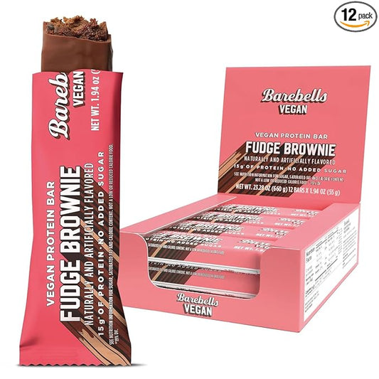 Barebells Protein Bars - Protein Snacks with High Protein - Chocolate Protein Bars - Perfect on The Go Protein Snack & Breakfast Bars (12 Count (Pack of 1), Plant Based - Fudge Brownie)