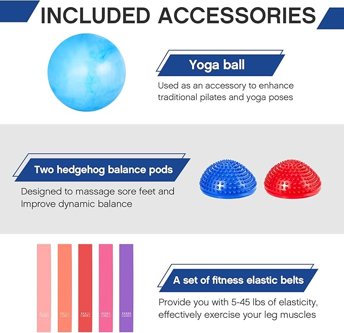Honoson Half Ball Trainer Yoga Ball with Resistant Band Foot Pump Set, Half Exercise with Fitness Elastic Belt Hedgehog Balance Pods for Core Stability Full Body Workout Gym