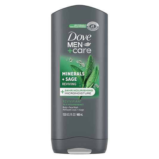 Dove Reviving Minerals & Sage Body and Face Wash with 24-Hour Nourishing Micromoisture Technology Body Wash for Men, 13.5 oz