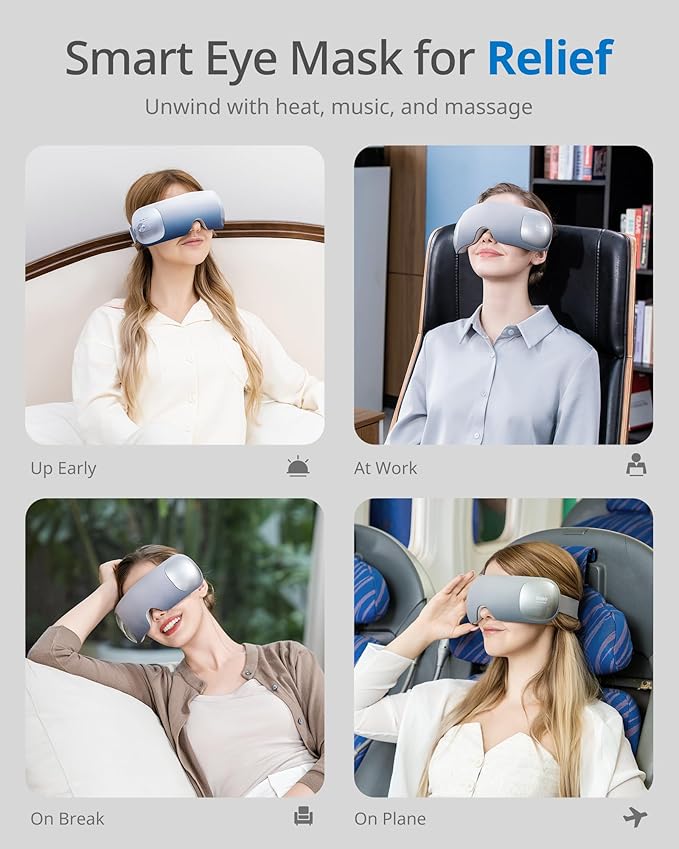 Ultra Light Eye Massager with 2 Level Heat, 120 Mins Uses, 3 Air Compression & Massage Modes, Heated Eye Mask with Bluetooth Music for Migraine Relief, Strain and Dry Eyes, Eye Relief for Women Men