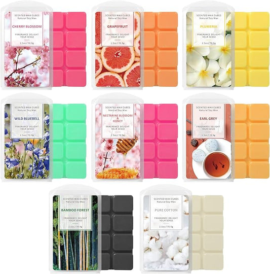 STRN Wax Melts Premium Plant Based Natural Soy 8 Pack Wax Cubes for Warmers, Long-Lasting Highly Scented Essential Fragrance Oil Soy Wax Melts Tarts (8x2.5oz)