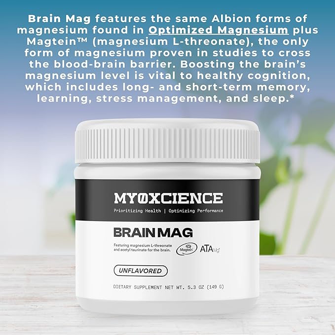 MYOXCIENCE Brain Mag | Magnesium L-Threonate Magtein & Magnesium Glycinate Powder (Unflavored) (60 Servings)