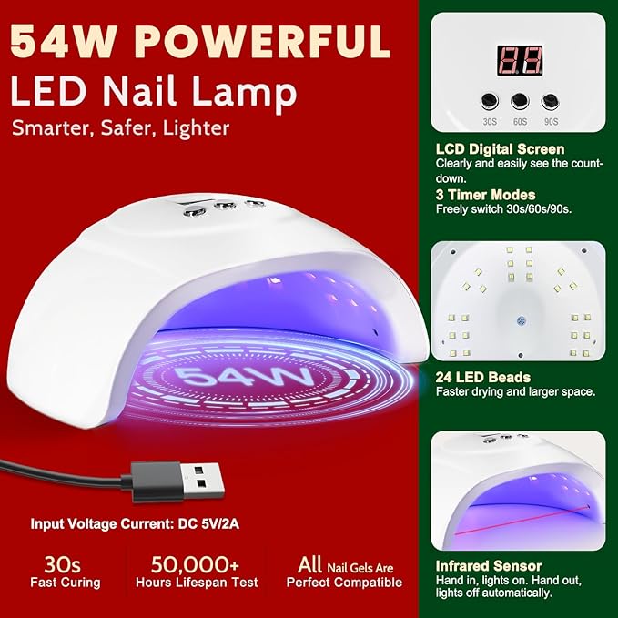 Lavender Violets 73 Pcs Gel Nail Polish Kit with U V Light, 45 Colors with Nail Primer,Builder Base,Matte & Glossy Top Coat Soak Off Manicure Tools Gifts for Women LA06