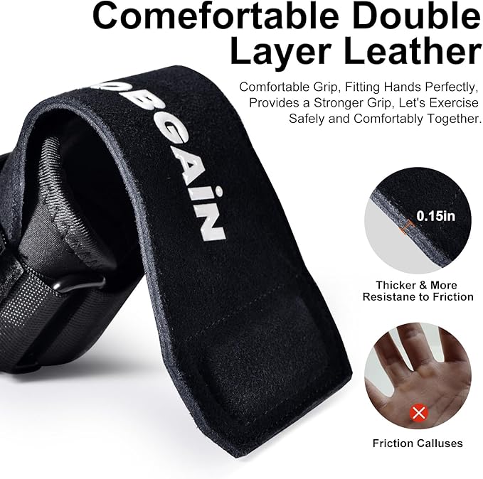 Weight Lifting Wrist Strap, Double Layer Leather Wrist Strap for Deadlift and Powerlifting, Adjustable Neoprene Padded Gym Workout Lifting Hooks