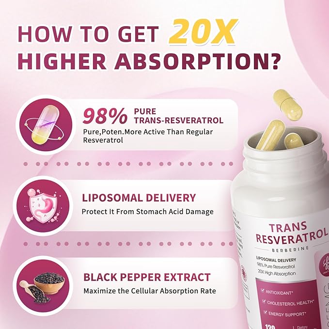 iMATCHME Resveratrol Supplement, 98% Pure Trans Resveratrol 600mg with Liposomal Delivery - Supports Antioxidant, Cholesterol Health, Heart Health, Energy - Vegan, 120 Capsules