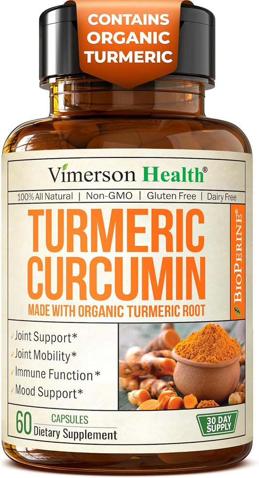 Turmeric Curcumin Supplement with Black Pepper Extract - High Potency Organic Turmeric 1400mg & 95% Curcuminoids for Joint & Digestive Health - Joint Support Supplement - 60 Vegan Curcuma Capsules