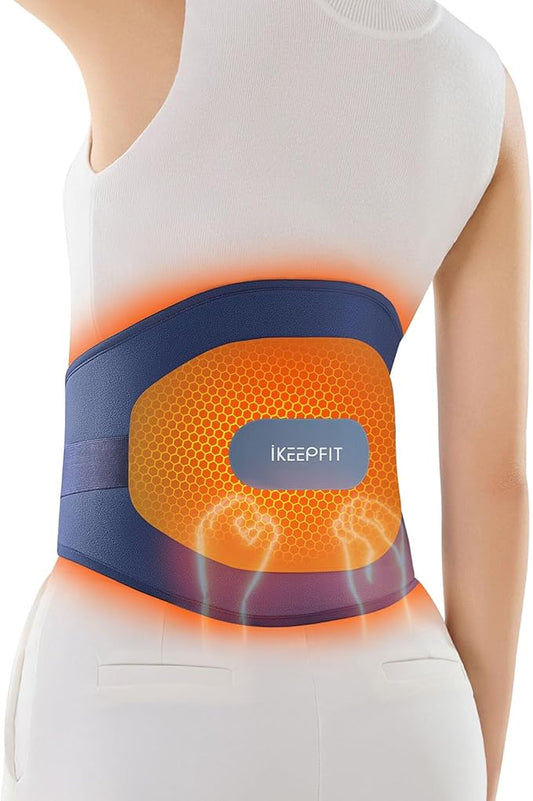 Portable Heating Pad with Massager for Back Pain Relief: MAXwarm 3.0, IKEEPFIT Electric Cordless Heat Pad for Period Cramps, Extra Large 65", 8000mAh Battery, Gift for Women Men (Blue)