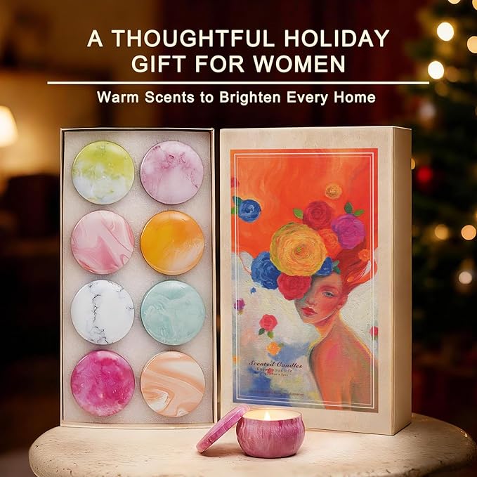 Candles, 8 Pack French Artistic Scented Candle Gift Set for Women, Floral & Fruity Scents, Paris-Inspired Oil Painting Gift Box, Holiday Aromatherapy Gifts for Cozy Home Décor