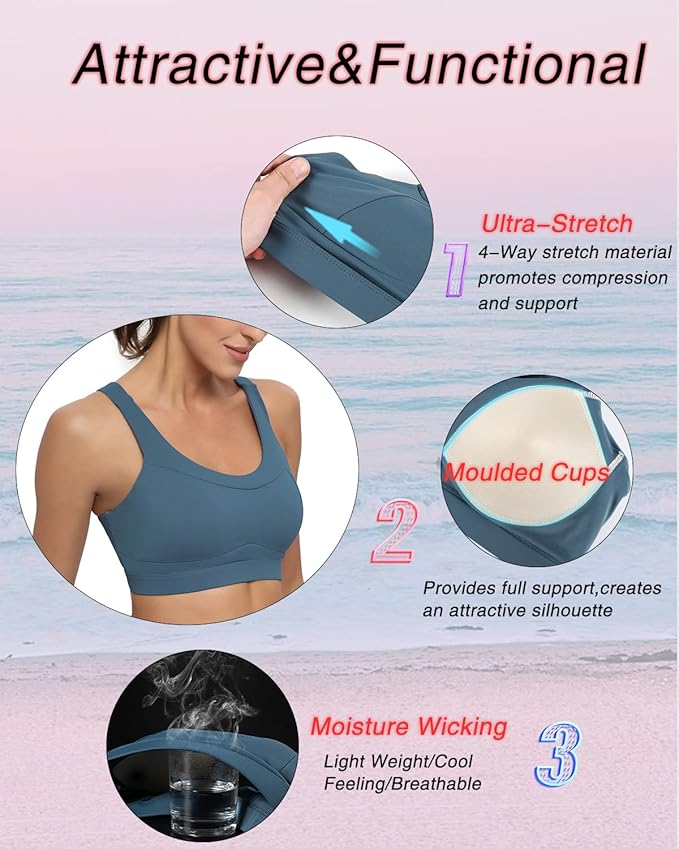 RUNNING GIRL High Impact Sports Bras for Women,Racerback Running Bra Workout Crop Tank Tops Longline Sports Bra Push up