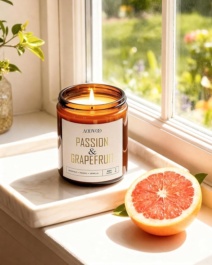 AOOVOO Candle Set - 4PC Scented Candles, 28 oz Soy Candles, Soy Candle for Home Scented, Joy Orange/Laughter Cranberry/Love Rose/Passion Grapefruit