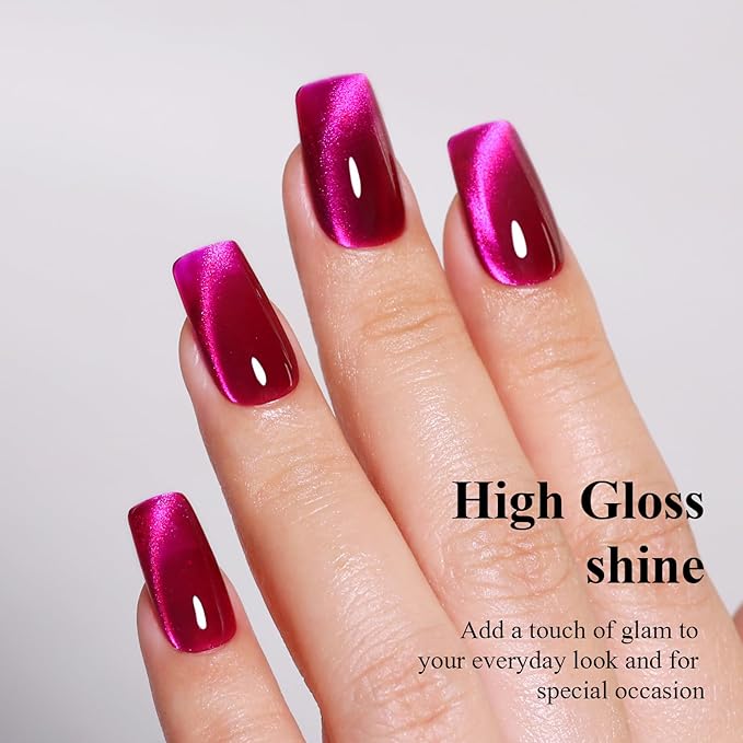 Imtiti Dark Pink Cat Eye Gel Nail Polish with Magnet, Holographic Glitter Shimmer Magnetic UV Gel Polish for Nail Art Soak off UV Led