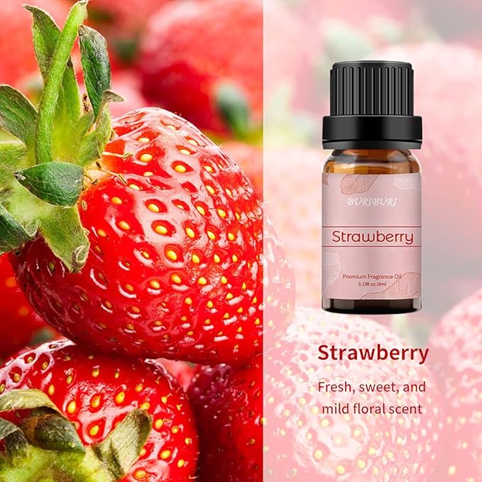 BURIBURI Strawberry Fragrance Oil, Premium Grade Strawberry Scented Oil 10ml Essential Oil for Diffusers, Candle Making